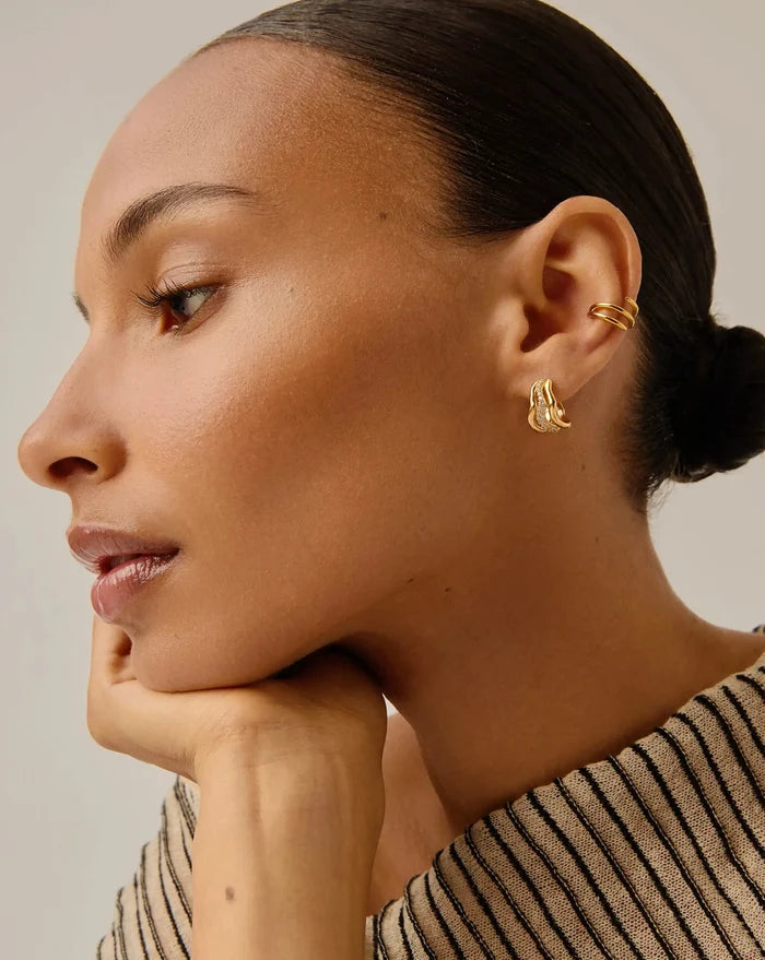 Molten Snow Triple Small Hoop Earrings | 18ct Gold Plated/Cubic Zirconia Earrings Missoma