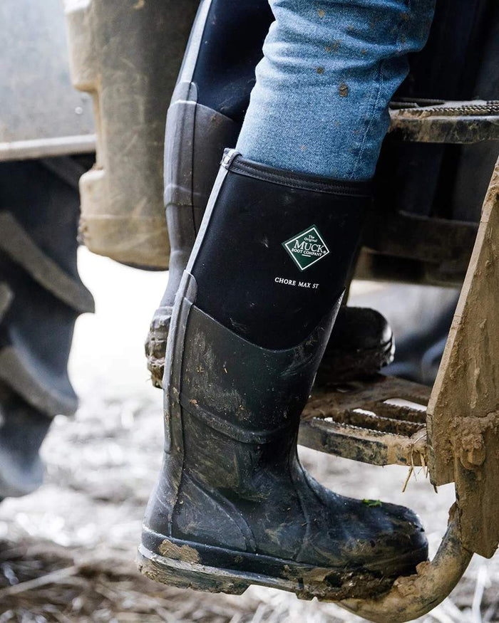 Muck Boots Chore Max Steel Toe S5 Tall Boots in Black #colour_black