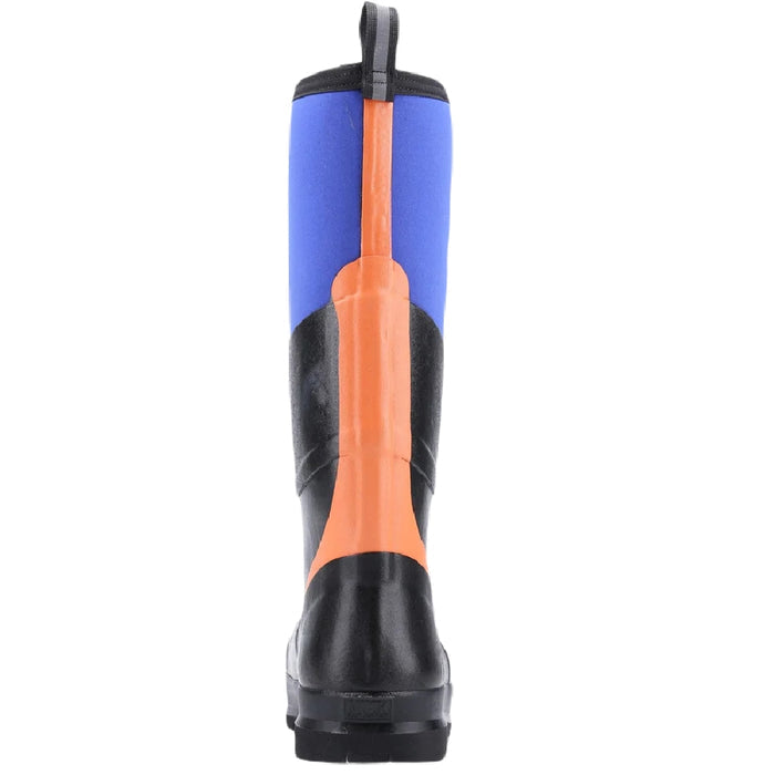 Muck Boots Chore Max Steel Toe S5 Tall Boots in Blue Orange #colour_blue-orange