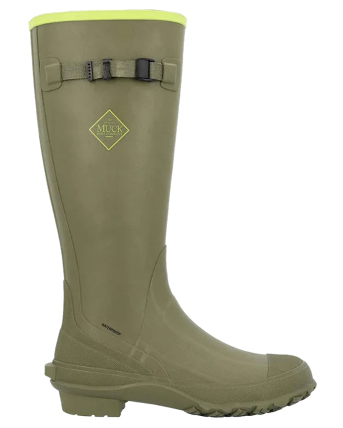 Olive Lime Green Coloured Muck Boots Harvester Tall Boots on white background #colour_olive-lime-green