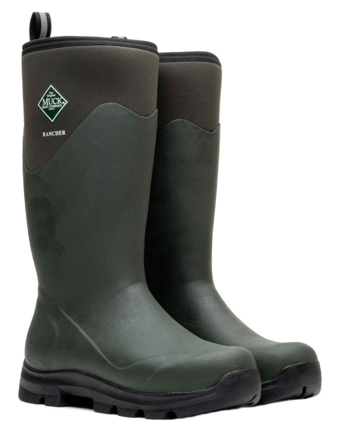 Olive coloured Muck Boots Mens Muck Rancher Tall Boots on white background #colour_olive