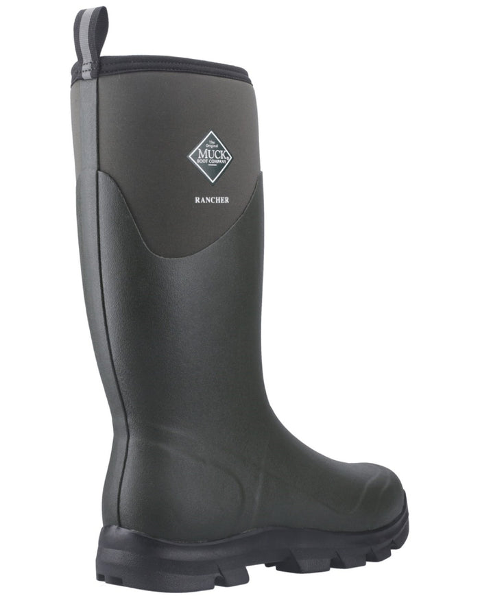 Olive coloured Muck Boots Mens Muck Rancher Tall Boots on white background #colour_olive