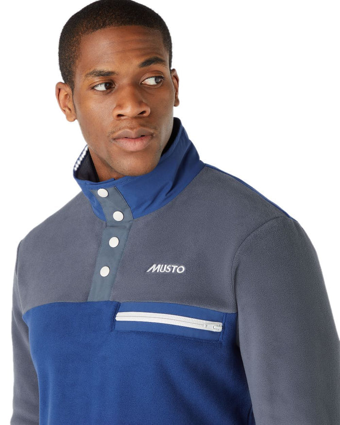 Blueprint Ombre Print Coloured Musto 64 Fleece Pullover On A White Background #colour_blueprint-ombre-blue