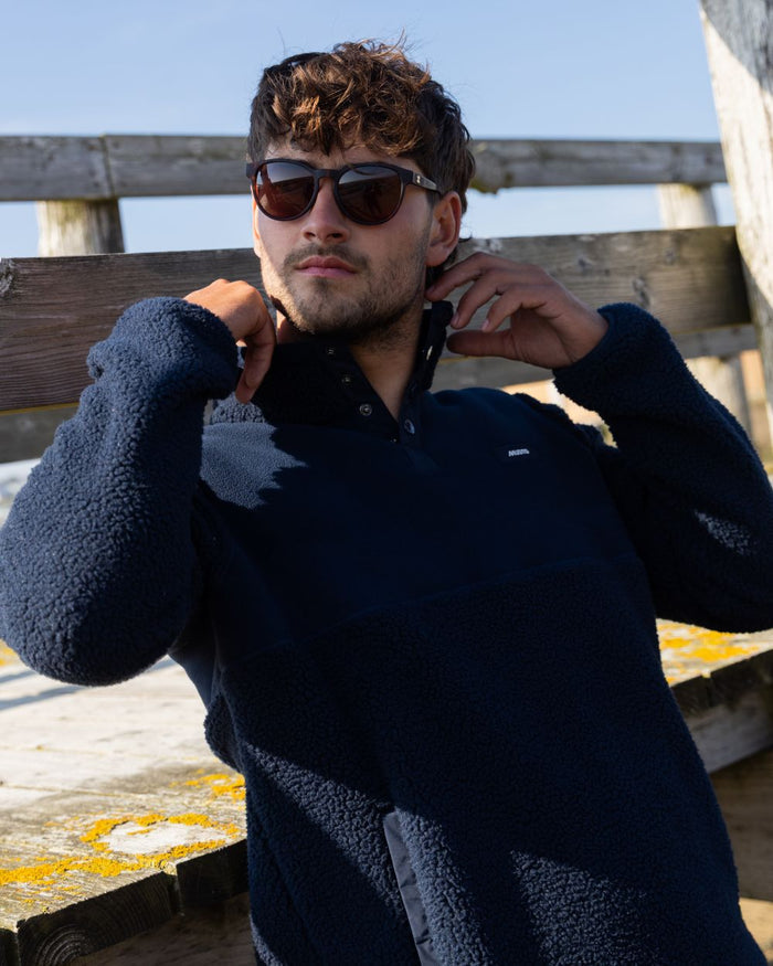Navy Coloured Musto Mens Cover Deep Pile Fleece Jacket on outdoor background #colour_navy
