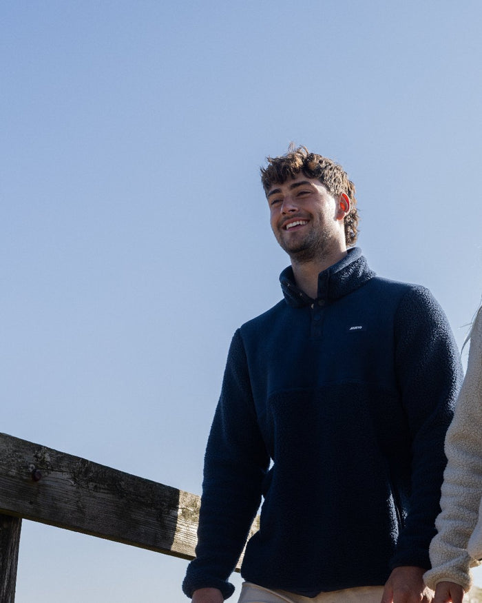 Navy Coloured Musto Mens Cover Deep Pile Fleece Jacket on outdoor background #colour_navy