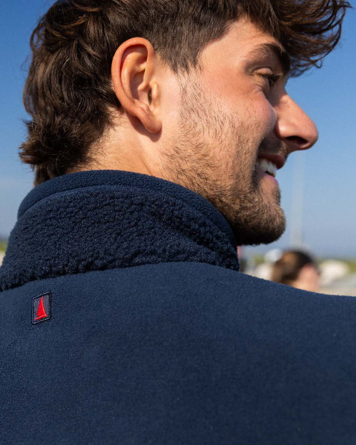 Navy Coloured Musto Mens Cover Deep Pile Fleece Jacket on outdoor background #colour_navy