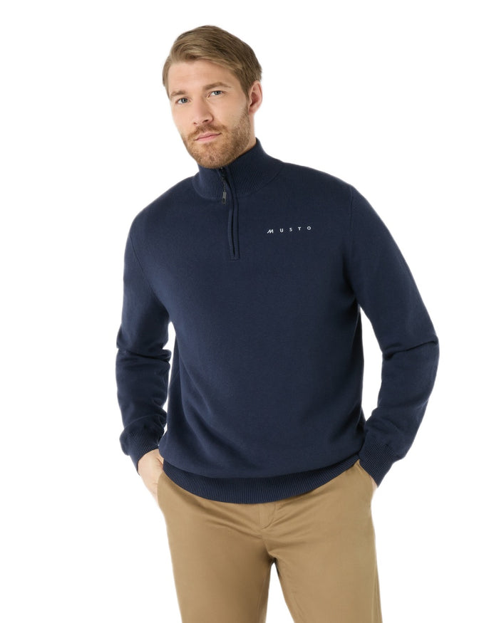 Navy Coloured Musto Mens Evo Windproof Knit Jacket on white background #colour_navy
