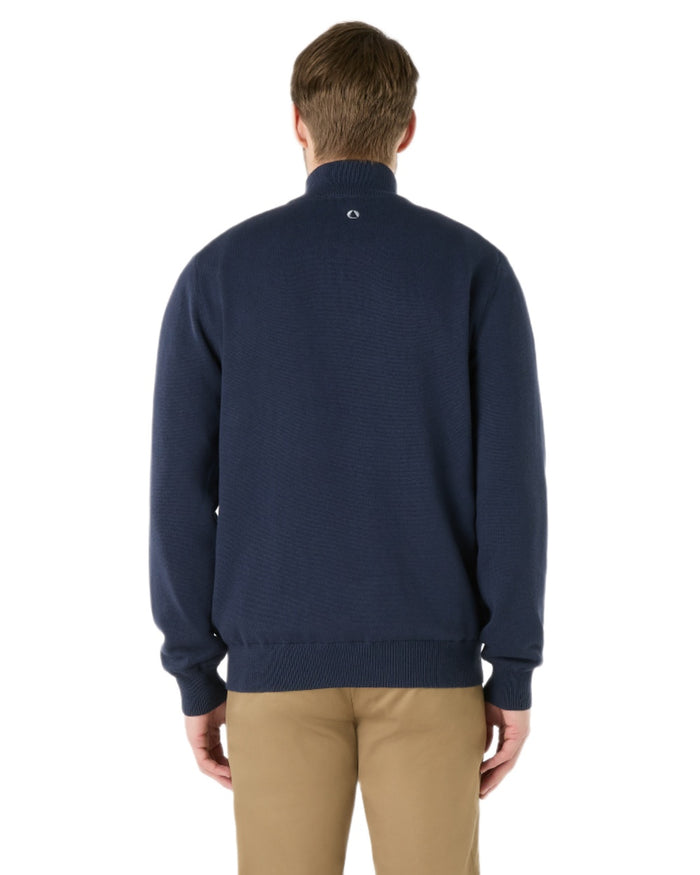 Navy Coloured Musto Mens Evo Windproof Knit Jacket on white background #colour_navy