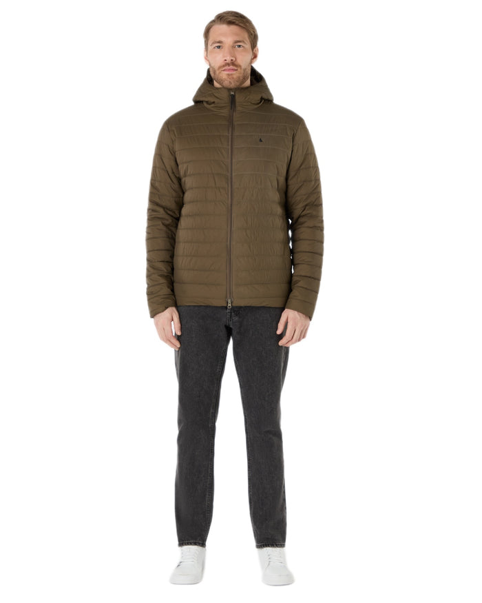 Crocodile Coloured Musto Mens Original Lite Hooded Puffer Jacket on white background #colour_crocodile
