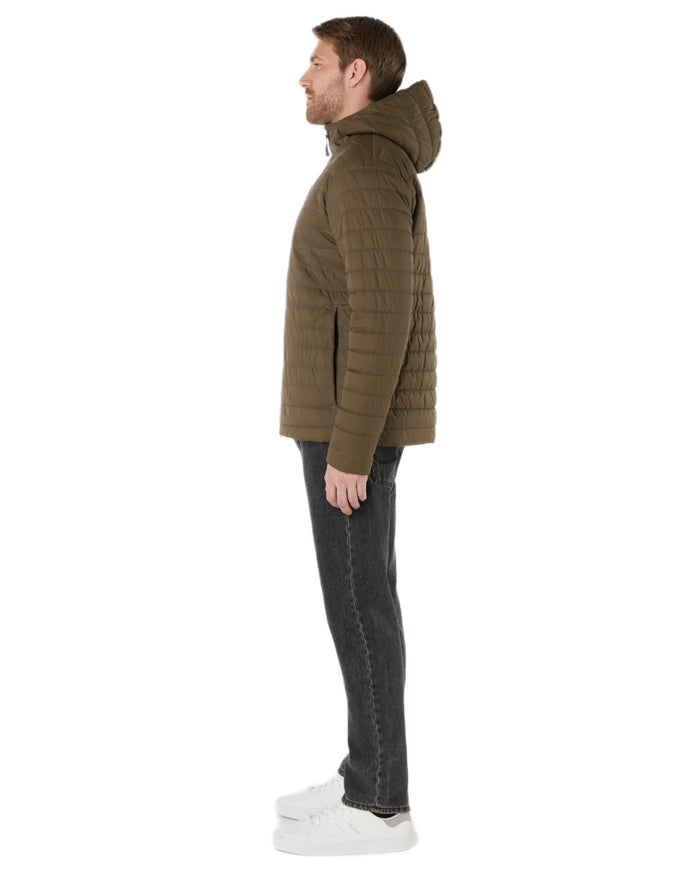 Crocodile Coloured Musto Mens Original Lite Hooded Puffer Jacket on white background #colour_crocodile