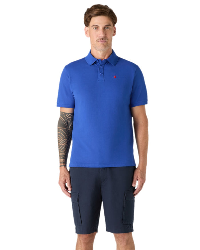 Mazarine Blue Coloured Musto Mens Original Short Sleeve Polo Shirt on white background
#colour_mazarine-blue