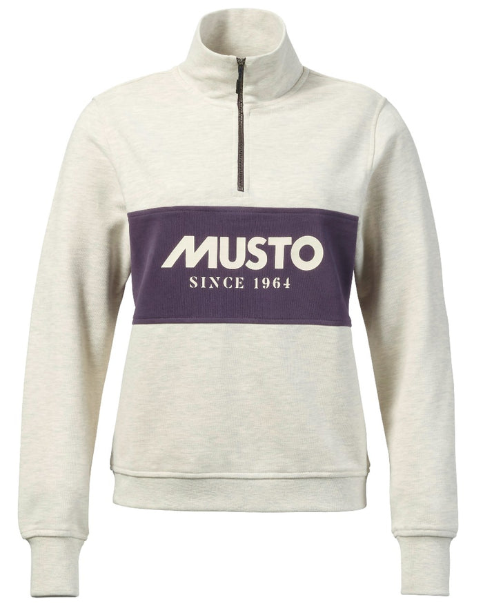 Oat Marl Coloured Musto Womens Classic Half Zip Sweatshirt On A White Background #colour_oat-marl