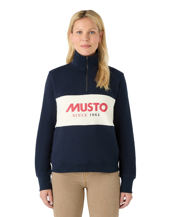 Navy Coloured Musto Womens Classic Half Zip Sweatshirt On A White Background #colour_navy