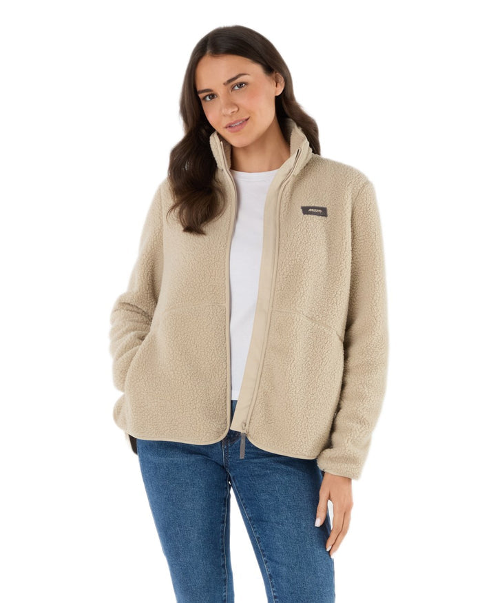 Pure Cashmere Coloured Musto Womens Cover Deep Pile Fleece Jacket on white background #colour_pure-cashmere