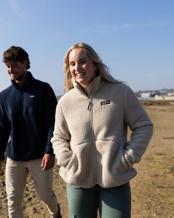 Pure Cashmere Coloured Musto Womens Cover Deep Pile Fleece Jacket on outdoor background #colour_pure-cashmere
