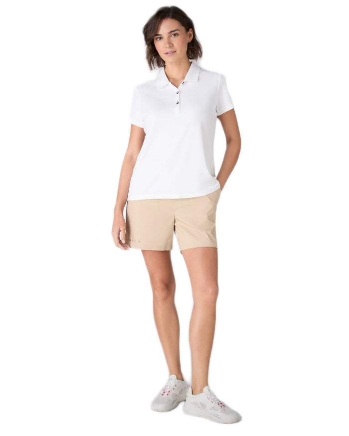 Beige coloured Musto Womens Evo Fast Dry Shorts on white background #colour_beige
