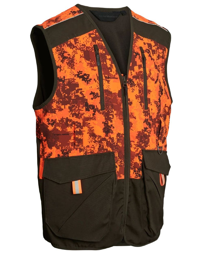 Dark Green Orange Blaze coloured Northern Hunting Mens Falkor Tark Hunting Vest on white background #colour_dark-green-orange-blaze