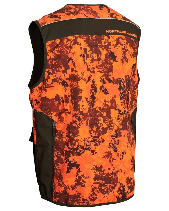 Dark Green Orange Blaze coloured Northern Hunting Mens Falkor Tark Hunting Vest on white background #colour_dark-green-orange-blaze
