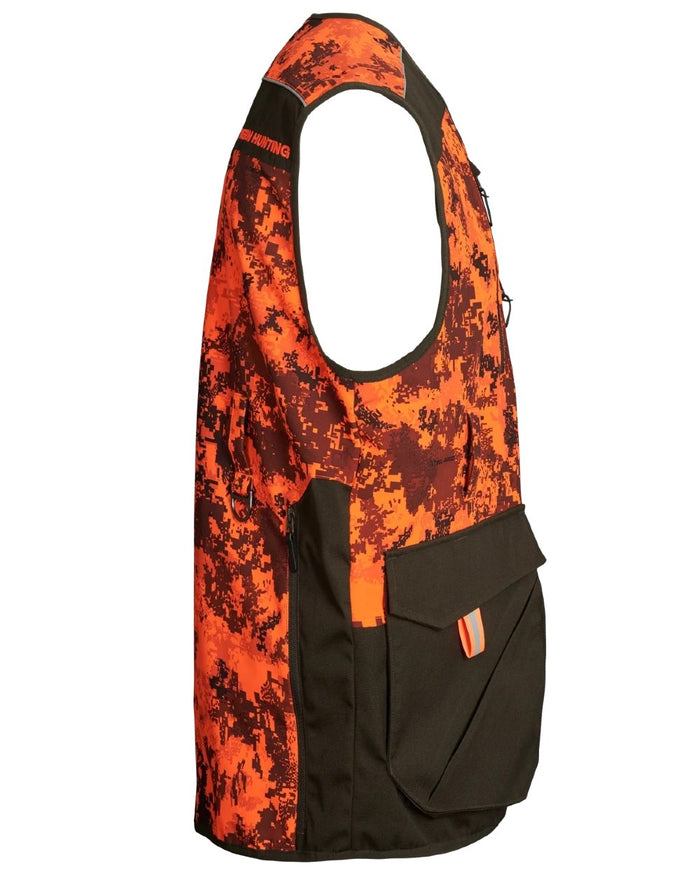 Dark Green Orange Blaze coloured Northern Hunting Mens Falkor Tark Hunting Vest on white background #colour_dark-green-orange-blaze