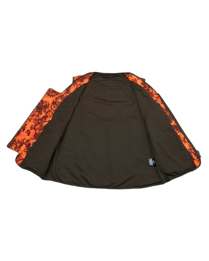 Dark Green Orange Blaze coloured Northern Hunting Mens Falkor Tark Hunting Vest on white background #colour_dark-green-orange-blaze