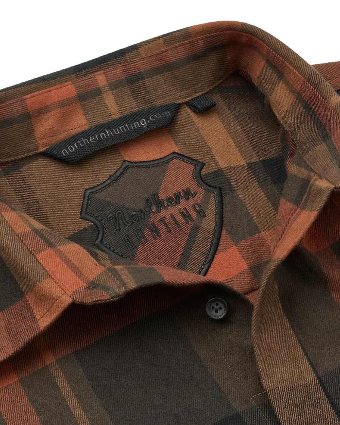 Orange coloured Northern Hunting Mens Fjord Organic Cotton Shirt on white background #colour_orange