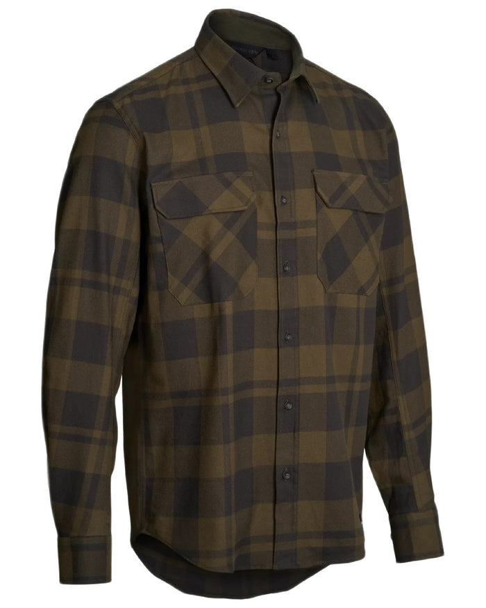 Dark Green coloured Northern Hunting Mens Kaare Cotton Stretch Shirt on white background #colour_dark-green