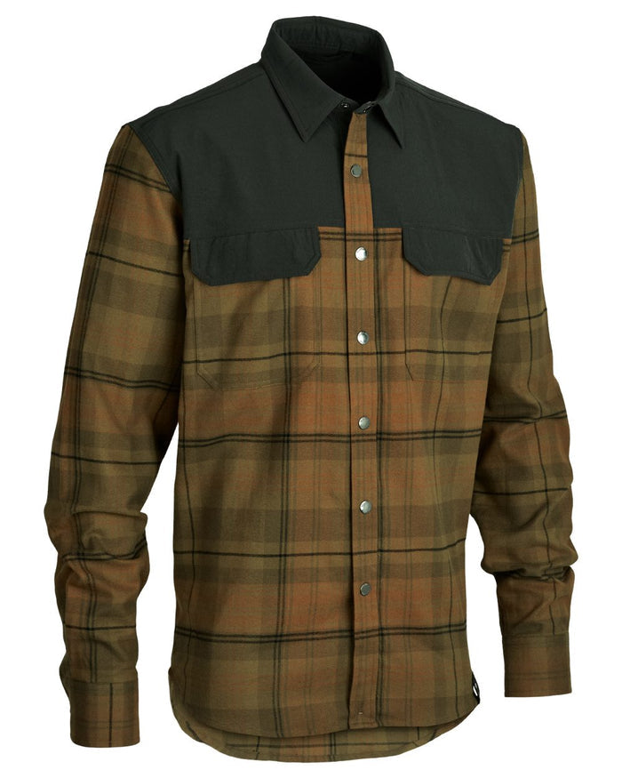 Brown coloured Northern Hunting Mens Kjall Cotton Flannel Shirt on white background #colour_brown