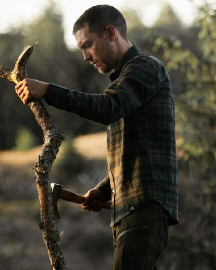 Blue coloured Northern Hunting Mens Kjall Cotton Flannel Shirt on forest background #colour_blue