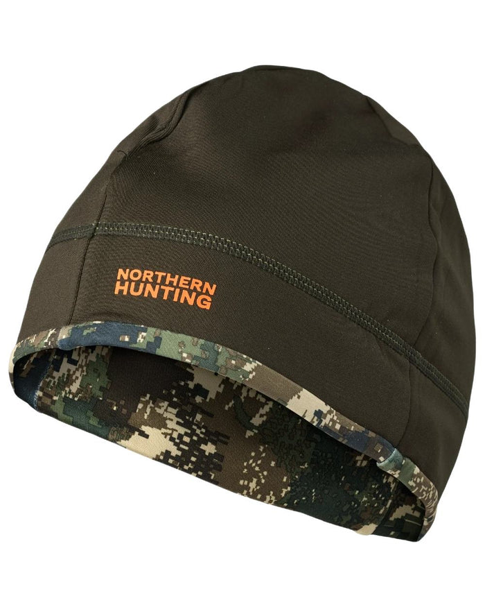 Dark Green Opt2 coloured Northern Hunting Rune Reversible Stretch Beanie on white background #colour_dark-green-opt2