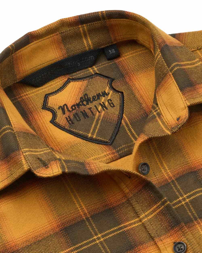Buckthorn coloured Northern Hunting Womens Astrid Organic Cotton Shirt on white background #colour_buckthorn