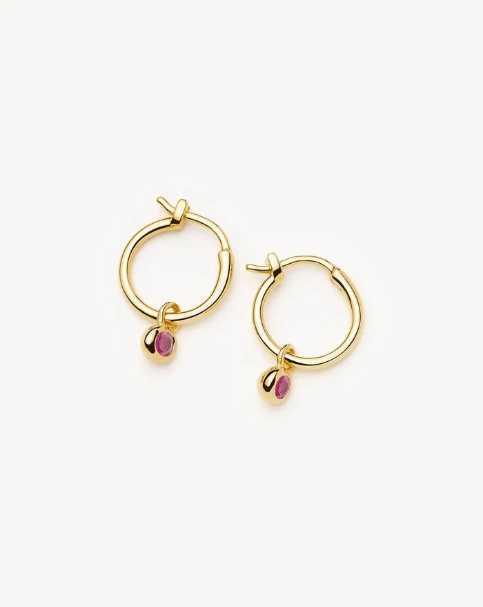 October Birthstone Mini Charm Hoop Earrings | 18ct Gold Vermeil/Pink Tourmaline Earrings Missoma