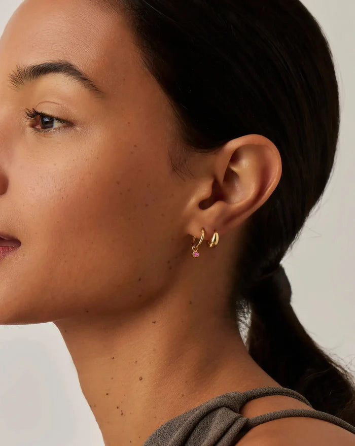 October Birthstone Mini Charm Hoop Earrings | 18ct Gold Vermeil/Pink Tourmaline Earrings Missoma