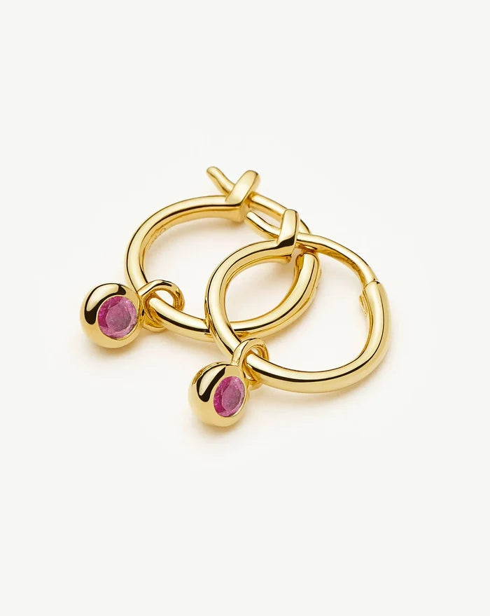 October Birthstone Mini Charm Hoop Earrings | 18ct Gold Vermeil/Pink Tourmaline Earrings Missoma