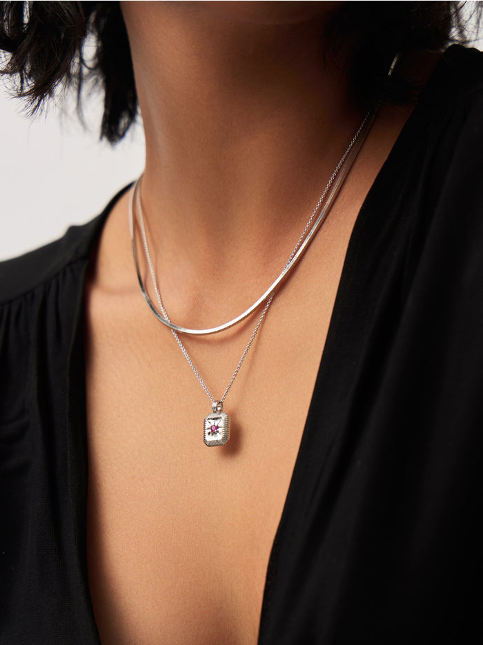 Star Ridge Birthstone Pendant Necklace - Pink Tourmaline/October Necklaces Missoma