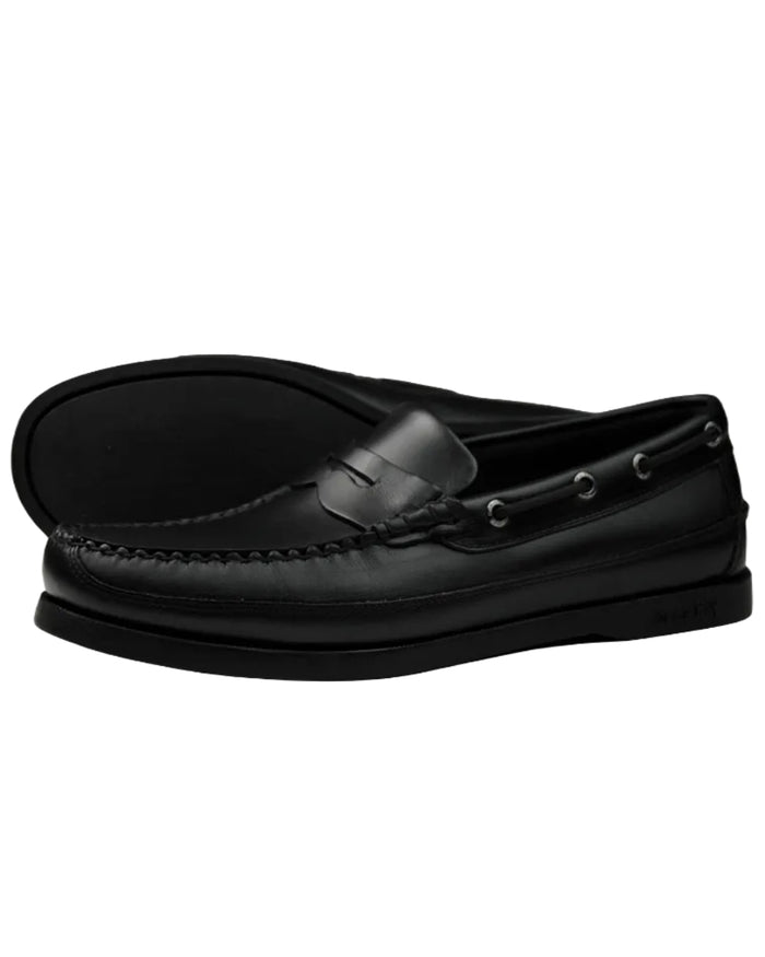 Black Coloured Orca Bay Fripp Mens Leather Loafers On A White Background #colour_black