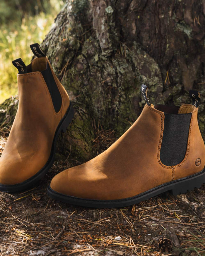 Sand coloured Orca Bay Mens Henley Shoes on tree background #colour_sand