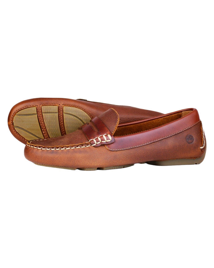 Havana Saddle coloured Orca Bay Womens Richmond Loafers on white background #colour_havana-saddle