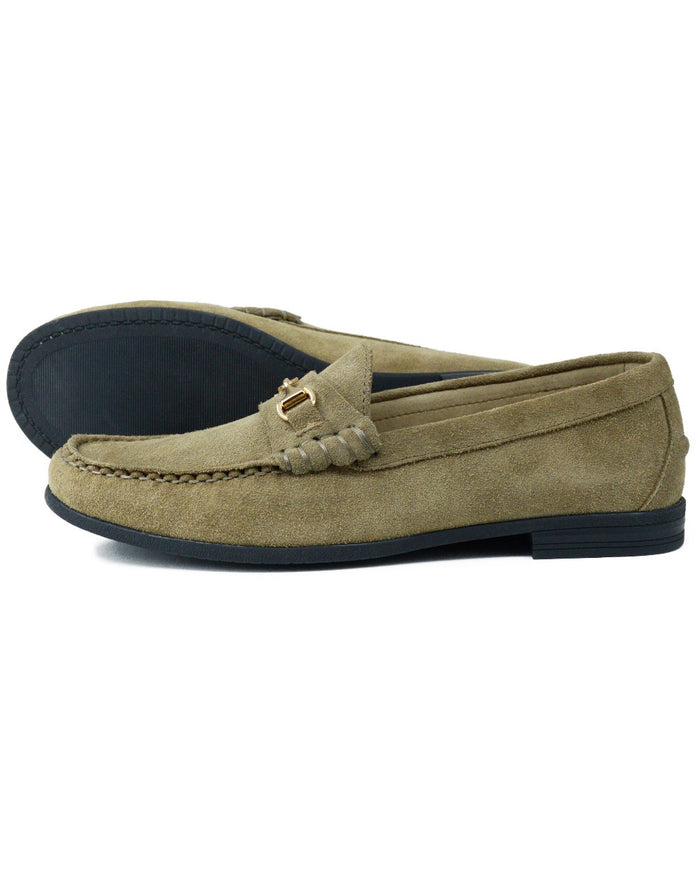 Taupe coloured Orca Bay Womens Zurich Loafers on white background #colour_taupe