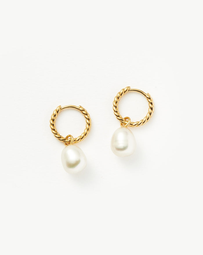 Pearl Twisted Small Drop Hoop Earrings | Gold Plated Vermeil/Pearl Earrings Missoma