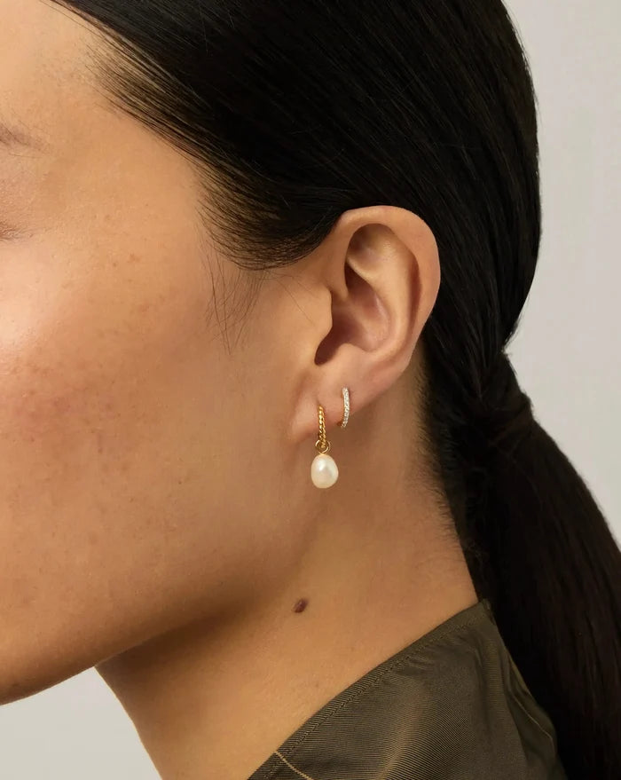 Pearl Twisted Small Drop Hoop Earrings | Gold Plated Vermeil/Pearl Earrings Missoma