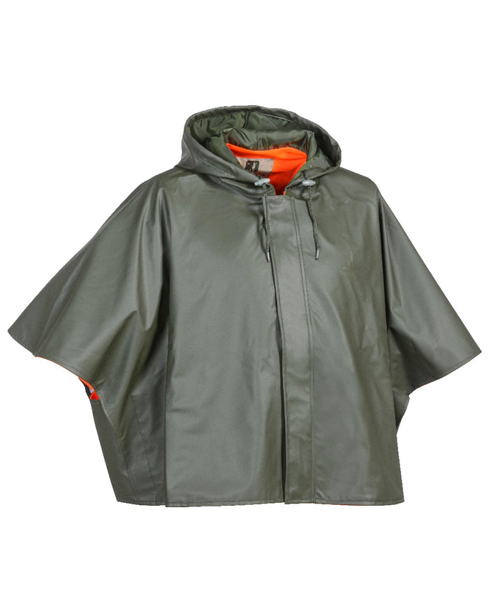 Khaki coloured Percussion Capeline Reversible Poncho on white background #colour_khaki