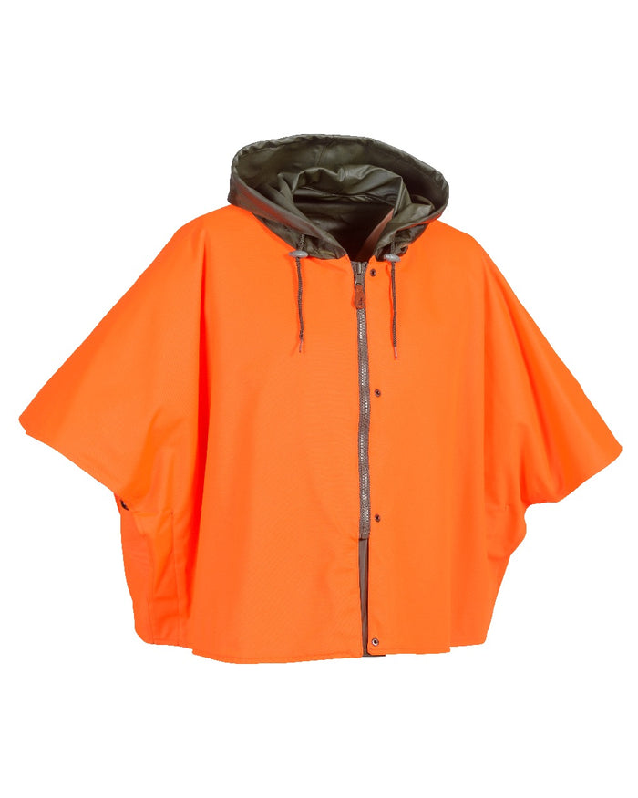 Khaki coloured Percussion Capeline Reversible Poncho on white background #colour_khaki
