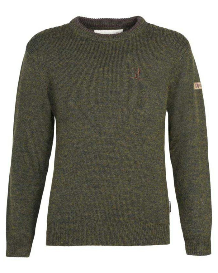 Khaki coloured Percussion Childrens Embroidered Crew Neck Jumper on white background #colour_khaki
