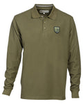 Khaki Coloured Percussion Mens Long Sleeved Polo Shirt on white background #colour_khaki