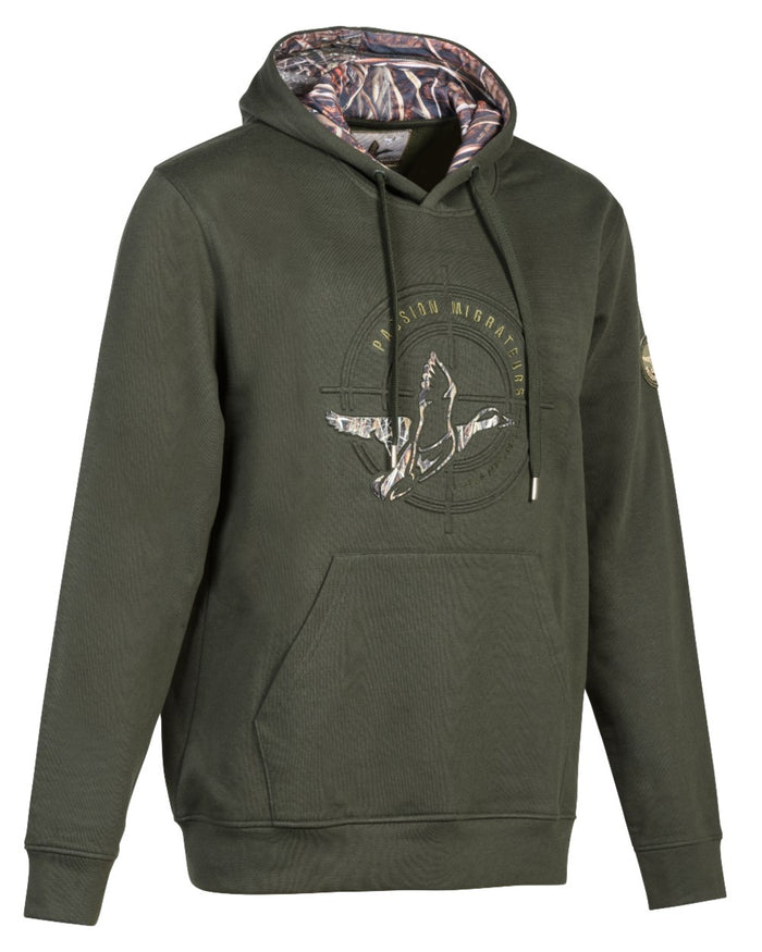 Khaki Coloured Percussion Mens Passion Migrators Hoodie on white background #colour_khaki