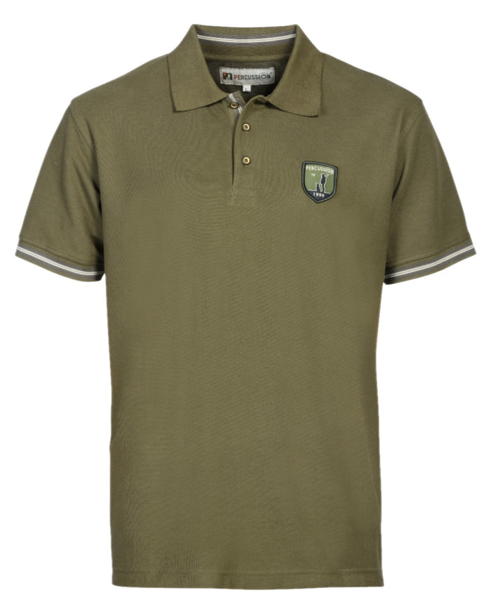 Khaki Coloured Percussion Mens Short Sleeved Polo Shirt on white background #colour_khaki