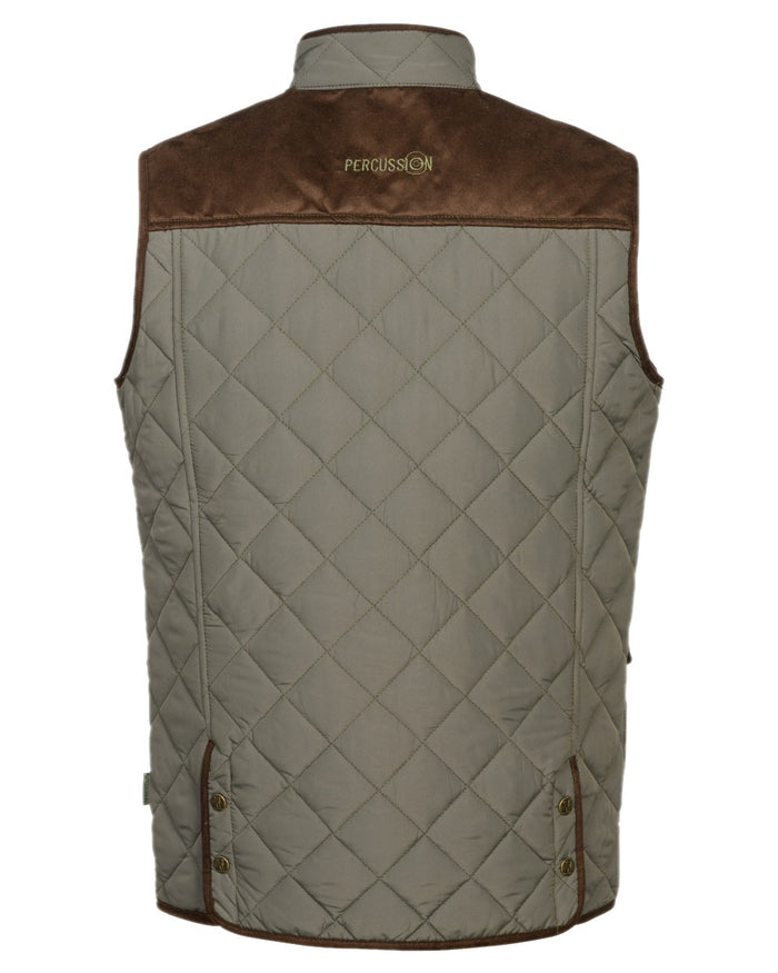 Khaki Coloured Percussion Mens Stalion Gilet on white background #colour_khaki