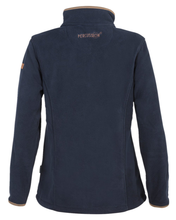 Navy coloured Percussion Scotland Ladies Fleece Jacket on white background #colour_navy