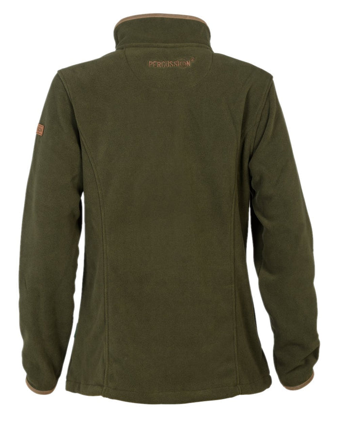 Khaki coloured Percussion Scotland Ladies Fleece Jacket on white background #colour_khaki