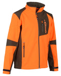 Khaki Orange coloured Percussion Softshell Waterproof Jacket on white background #colour_khaki-orange